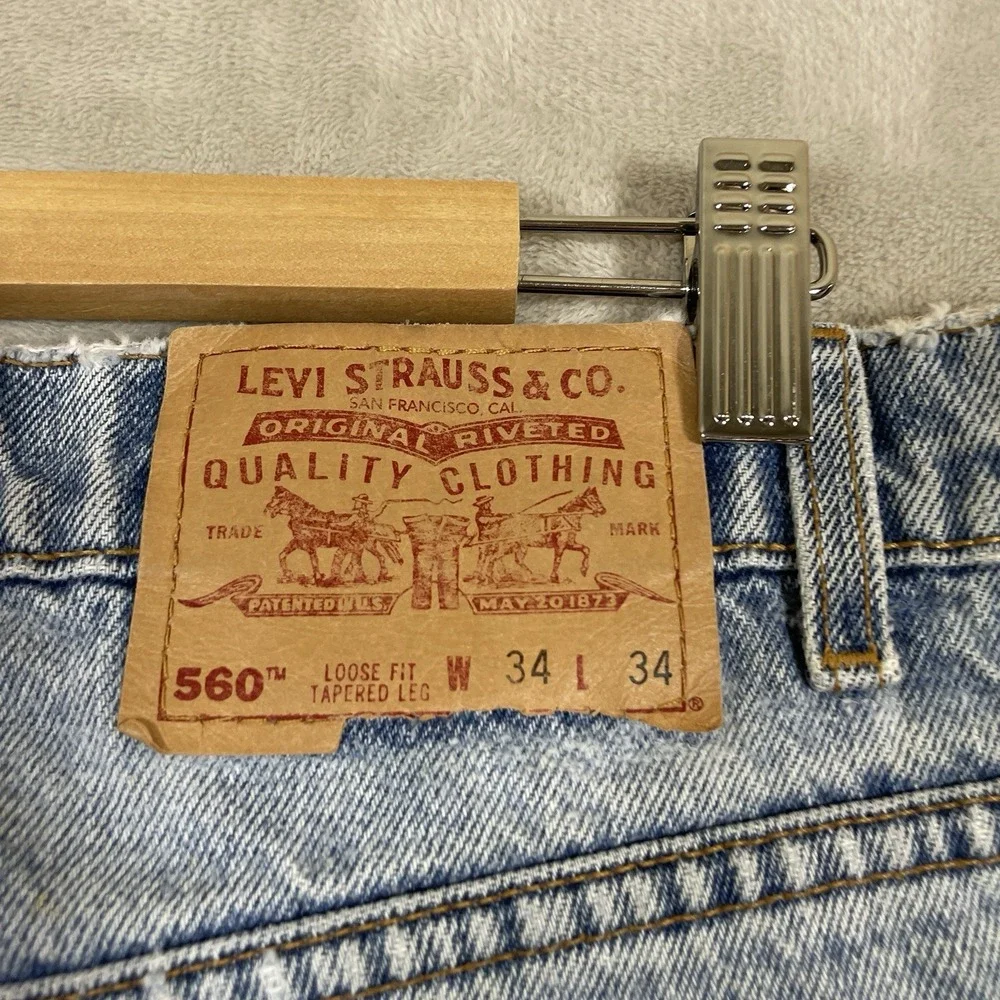 Levis 560 Jeans 34x34 Mens 00s Blue Relaxed Comfort Fit Stonewash Tapered Denim
